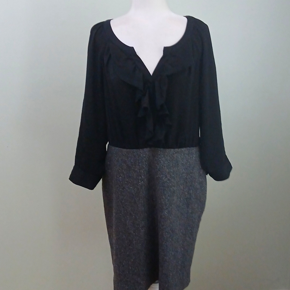 LOFT Ruffle Mixed Fabric Career Dress